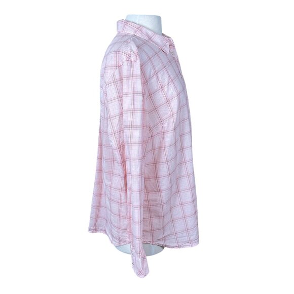 Talbots Classic Button-Front Long Sleeve Cotton Shirt Windowpane Plaid XL - Picture 3 of 8